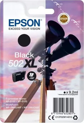 Produktbild von Tintenpatrone, Epson 502 XL, Schwarz, Hohe Kapazität, 550 Seiten, Für Expression Home XP-5100/XP-5105, WorkForce WF-2860DWF/WF-2865DWF