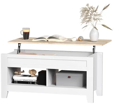Produktbild von Couchtisch mit Hubfunktion, Wohnzimmertisch mit Ablagen und verstecktem Fach, 105 x 50 x 49šC62,5 cm, wei?