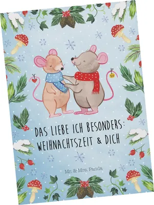 Produktbild von Mr. & Mrs. Panda Grußkarte Mäuse Weihnachten - Weiß - Geschenk, Postkarte, Ansichtskarten, Postkarten, Fotokarte, bildkarte