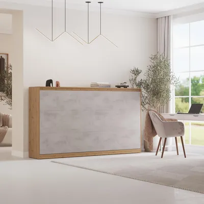 Produktbild von Schrankbett Klappbet 100x200 Wildeiche/Beton ohne Taschenfederkernmatratze