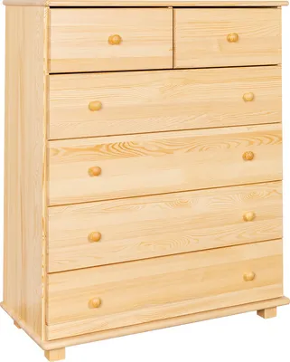 Produktbild von Kommode aus massivem Holz, natur, mit 6 Schubladen, 122x100x47 cm (HxBxT)