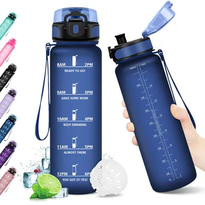 Produktbild von Trinkflasche 1 Liter, BPA-frei, mit Zeitmarkierung, auslaufsicher, für Sport und Alltag