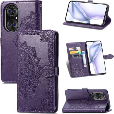Zdjęcie produktu dla Pokrowiec König Design kompatybilny z etui na telefon Huawei P50 Pro ze skóry syntetycznej - fioletowy