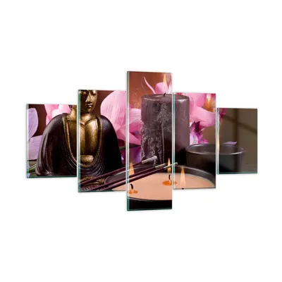 Produktbild von Bilder auf glas - Buddha Kerzen Religion - 125x70cm - Glasbilder - Wandbilder - Kunstdruck - zum Aufhängen bereit - Wanddekoration aus Glas - Glas Bilder - Wandbild auf Glas - 5 Teile - GEA125x70-2631