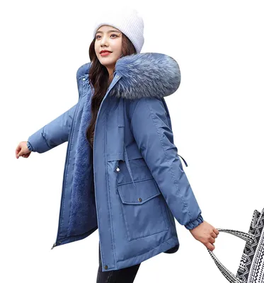 Produktbild von Omgoods - Dicke Parka-Jacke für Damen - Warme Winterjacke mit abnehmbarer Kunstfellkapuze