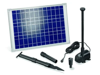 Obrázek produktu pro Solární čerpadlo WATERSPLASH 20/1350, kompletní sada, jezírkové čerpadlo, fontánové čerpadlo, solární fontánové zavlažovací čerpadlo, přímý provoz vodního prvku, solární modul 20W, 1,9m 1350l/h IP68 101014