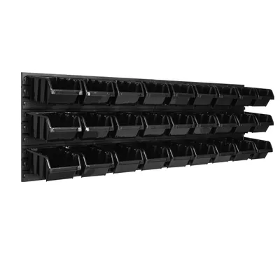 Image de Panneau à outils mural 115,2 x 39 cm avec 27 pcs. Boîtes suspendues Boîtes noires Système de rangement