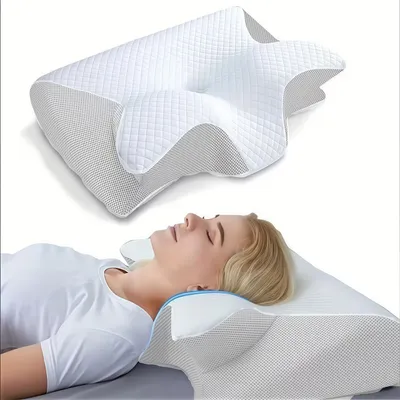 Produktbild von Orthopädisches Memory Foam Kisse, Nacken-Kopfkissen, Gegen Nackenschmerzen ,Für zuhause & Reisen,Für Seitenschläfer & Rückenschläfer ,Weiß, 37x62cm
