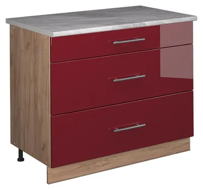 Imagen del producto de Mueble bajo de cocina Vicco Fame-Line Rojo Burdeos alto brillo/Roble dorado 100 cm, ET Mármol, Model 62053