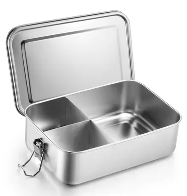 Edelstahl-Bento-Box, 3 Fächer, auslaufsicher, 850 ml, spülmaschinengeeignet