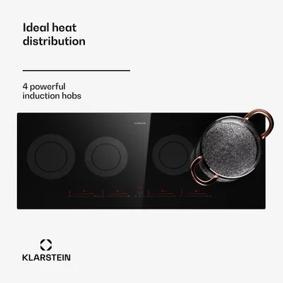 Obrázok produktu pre Klarstein indukčná varná doska s 5 platňami, 90 cm sklokeramická indukčná varná doska s 5 varnými platňami, indukčná varná doska 11600 W, sporák s dotykovým ovládaním a ochranou proti prehriatiu, účinná sklokeramická varná doska