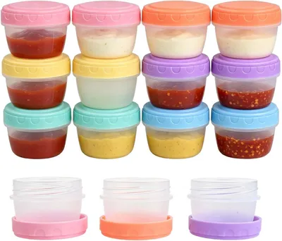 Productafbeelding van Set van 12 luchtdichte sauscontainers van 80 ml, stapelbaar, met schroefdeksel, geschikt voor vriezer en koelkast