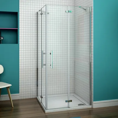 Produktbild von 120X120cm Duschkabine Duschabtrennung Eckeinstieg Scharniertür Falttür NANO Glas Höhe 195cm Duschwand Duschtür