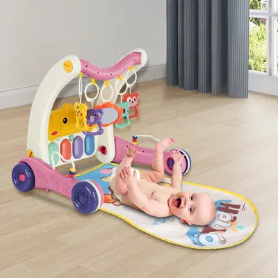 Produktbild von 2 in 1 Lauflernwagen mit Spieldecke,Lauflernhilfe und Laufwagen mit Musik und Spielbogen,Baby Spielzeug für Baby von 12-36 Monaten Rosa