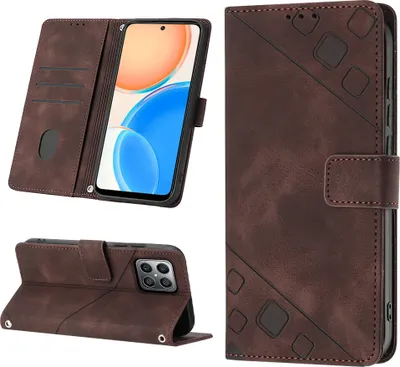 Produktbild von Hülle für Honor X8 4G Prägung Flip Leder Brieftasche Schutzhülle mit Ständer Braun