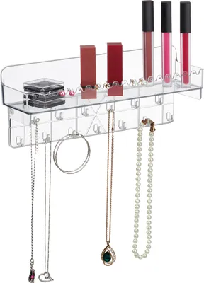 Immagine prodotto di Relaxdays Portagioielli da parete, per collane, orecchini e bracciali, portacollane con ripiano, L x P x A 12 x 30 x 8 cm, trasparente