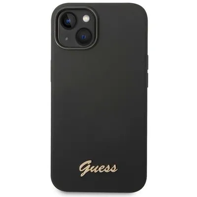 Produktbild von Guess Kappe für iPhone 14 6.1" GUHCP14SSLSMK schwarzes Hartschalengehäuse Silikon Vintage Gold Logo