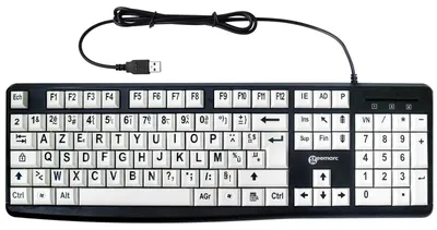 Produktbild von Geemarc, Kabelgebundene USB-A Tastatur PC AZERTY Layout Große Schrift, Schwarz / Weiß