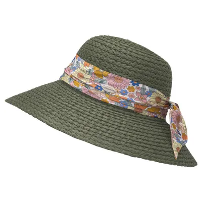 Produktbild von Chillouts großer  Strohhut Kalamata mit Blütenband, grün, Gr. S/M