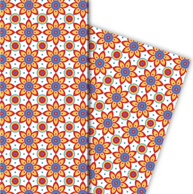 Produktbild von Sternen Blüten Geschenkpapier im Retro Stil der 70er, gelb - G8225, 32 x 48cm