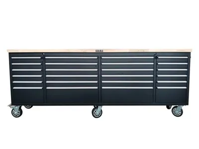Produktbild von HBM Werkstattwagen mit Holzarbeitsplatte, 258 cm, schwarz
