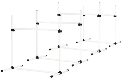 Produktbild von PawHut Agility Hürdenset Slalom Stangen Hunde Training Set 4 x Hürden Weiß