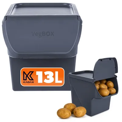 Produktbild von KADAX Kartoffel Aufbewahrungsbox 13L, Kartoffelbox, Gemüsebox zur Aufbewahrung von Kartoffeln, Zwiebelbox, Kartoffelbehälter, Kartoffelkiste (Dunkelgrau)