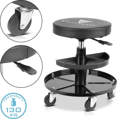 Image de STAHLWERK Tabouret d'atelier WRH-295 ST avec capacité de charge de 130 kg Siège d'atelier
