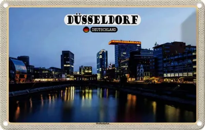 Produktbild von vianmo Blechschild 20x30 cm Düsseldorf Medienhafen Baukunst Bildmotiv Reisemotiv Abenteuer Reisen Urlaub