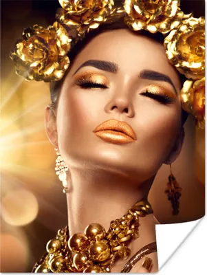 Produktbild von MuchoWow® Poster Frau - Blumen - Gold 60x80 cm - Schlafzimmer Dekoration