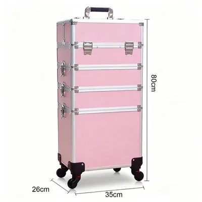 Immagine prodotto di ZMH: beauty case a cinque scomparti, capiente, con rotelle, elegante trolley da viaggio, astucci per il trucco, organizzazione, da donna, da viaggio, per la casa, da campeggio, rosa