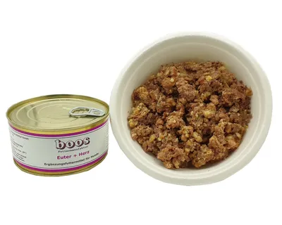 Produktbild von Boos Reinfleisch Mix-Dose Euter + Herz vom Rind 300g frei von jeglichen Farb-, Aroma- bzw. Konservierungsstoffen