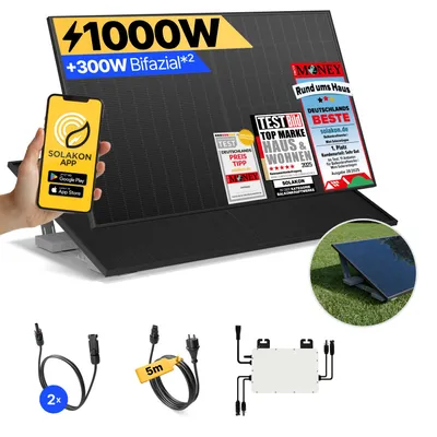 Produktbild von Balkonkraftwerk 1000W Solaranlage mit Garten Halterung Steckerfertig Komplettset Photovoltaik Anlage 800W, Kabellänge: 5m, Solakon - onBasic