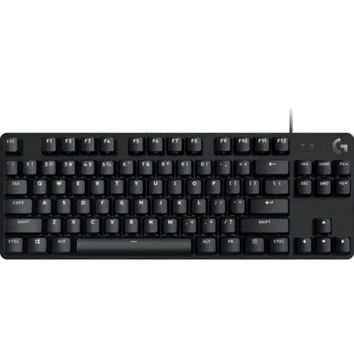 A top-down view of a black mechanical keyboard.