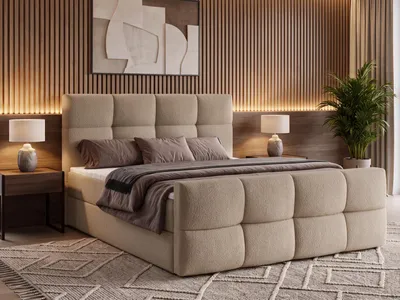 Produktbild von Boxspringbett MORINO 180x200 cm mit Bettkasten, Bonell-Matratze H3 und Topper – Bouclé Beige