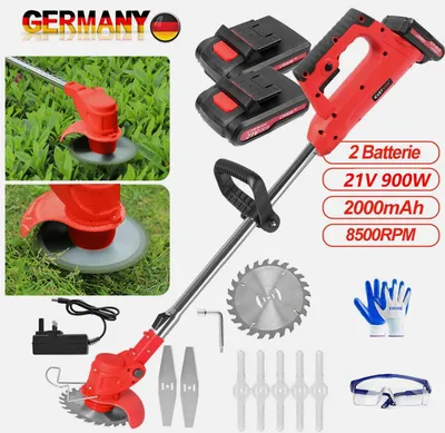 Produktbild von Elektro Akku Rasentrimmer mit 2 Akku und Ladegerät Freischneider Motorsense Rot