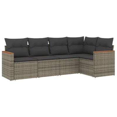 Produktbild von vidaXL 5-tlg. Garten-Sofagarnitur mit Kissen Grau Poly Rattan