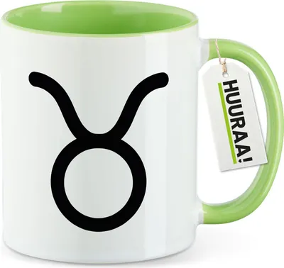 Produktbild von Huuraa Kaffeetasse Stier Sternzeichen Zeichen 330ml Grün Keramik Kaffeebecher Geschenkidee