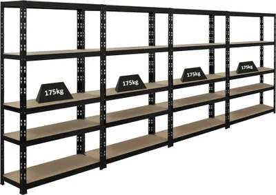 Produktbild von Mega Deal | 4x Schwerlastregal APOLLO | HxBxT 150x90x30 cm | Fachlast 175kg | Schwarz
