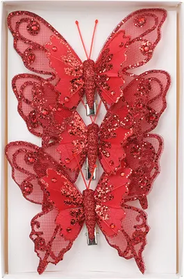 Produktbild von 3 Stück glitzernde Pailletten, Schmetterlingsornament, künstlicher Schmetterling, Weihnachtsdekoration mit Clips für Weihnachtsbaum, Kranz, Feiertagsdekoration