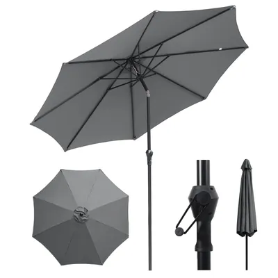 Produktbild von Sekey Alu Sonnenschirm 300 cm Rund Knickbar mit Kurbel Windfest und Neigbar UV 50 Schutz für Balkon und Garten, Grau