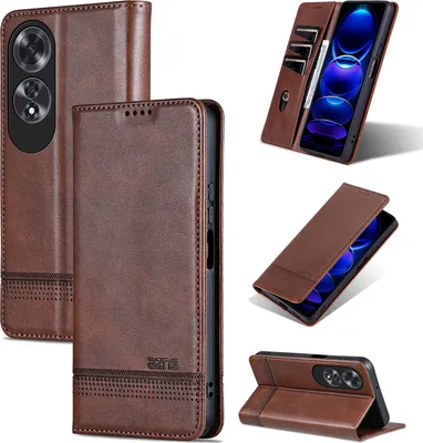 Produktbild von Leder Hülle für Oppo A60 4G, Klapphüllen Brieftasche Magnetverschluss Ständer Schutzhülle Kaffee