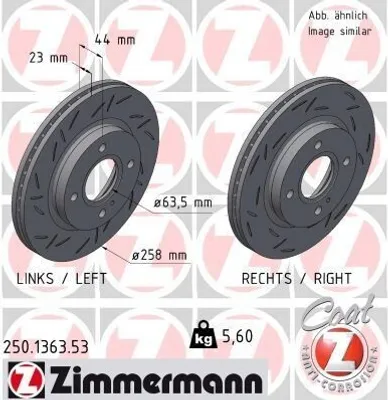 Produktbild von 2x ZIMMERMANN Bremsscheibe 250.1363.53 für FORD Fiesta Mk6 Schrägheck (JA8 JR8)