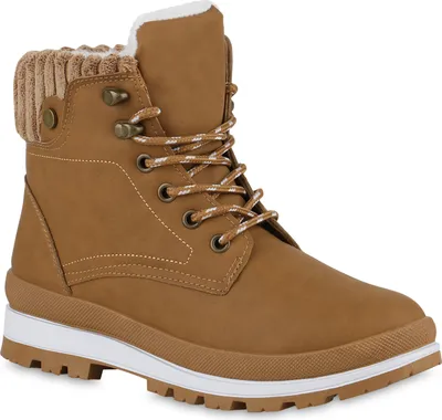 Produktbild von VAN HILL Damen Warm Gefütterte Worker Boots Profil-Sohle Bequeme Schuhe 840852, Farbe: Hellbraun, Größe: 40