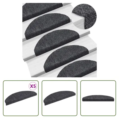 Image de The Living Store Tapis d'escalier autocollant 5 pcs. Gris foncé 65x21x4 cm