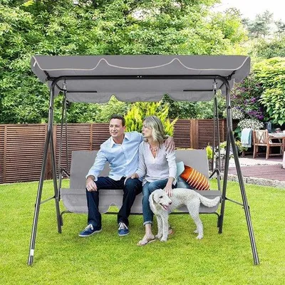 Produktbild von Famanu Terrassenschaukel 3-Sitzer mit verstellbarem Dach und Kissen - Grau