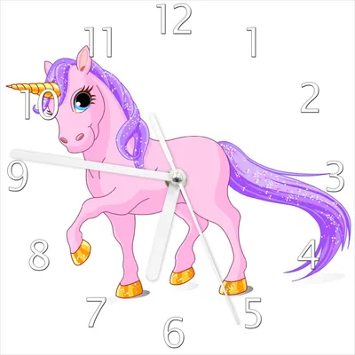 Produktbild von Wallario Design Wanduhr Einhorn in rosa mit Schweif in lila aus Echtglas, Größe 20 x 20 cm