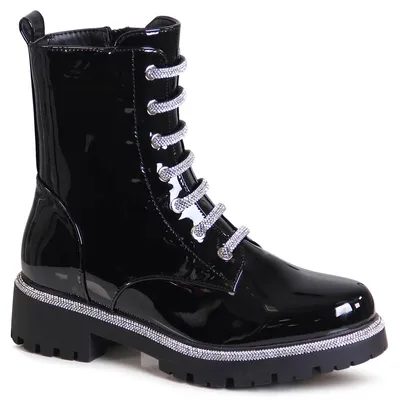 Produktbild von topschuhe24 2940 Damen Stiefeletten Glitzer Worker Boots , Farbe:Schwarz Lack, Größe:39 EU