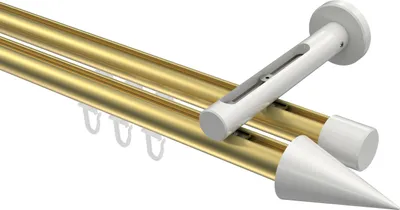Produktbild von Interdeco Innenlaufstange / Gardinenstange mit Innenlauf Messing-Optik / Weiß, Typ Siteno Savio (Kegel), 20 mm Ø 2-läufig, 320 cm