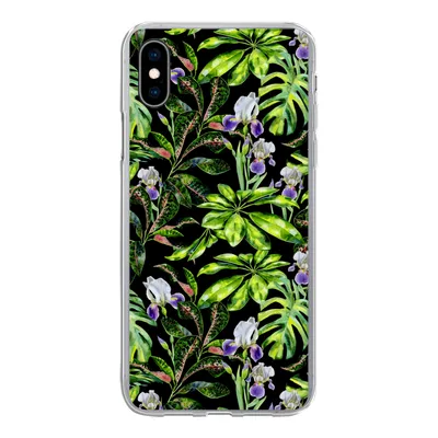Produktbild von MuchoWow® Handyhülle Schutzhülle Hülle für iPhone Xs Blume - Blätter - Muster Silikon Softcase Handy Hülle - Handytasche